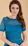 Dolly and Dotty Tess Lace Sleeved Dress in Peacock Blue detail