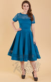 Dolly and Dotty Tess Lace Sleeved Dress in Peacock Blue