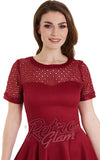 Dolly and Dotty Tess Lace Sleeved Dress in Burgundy detail