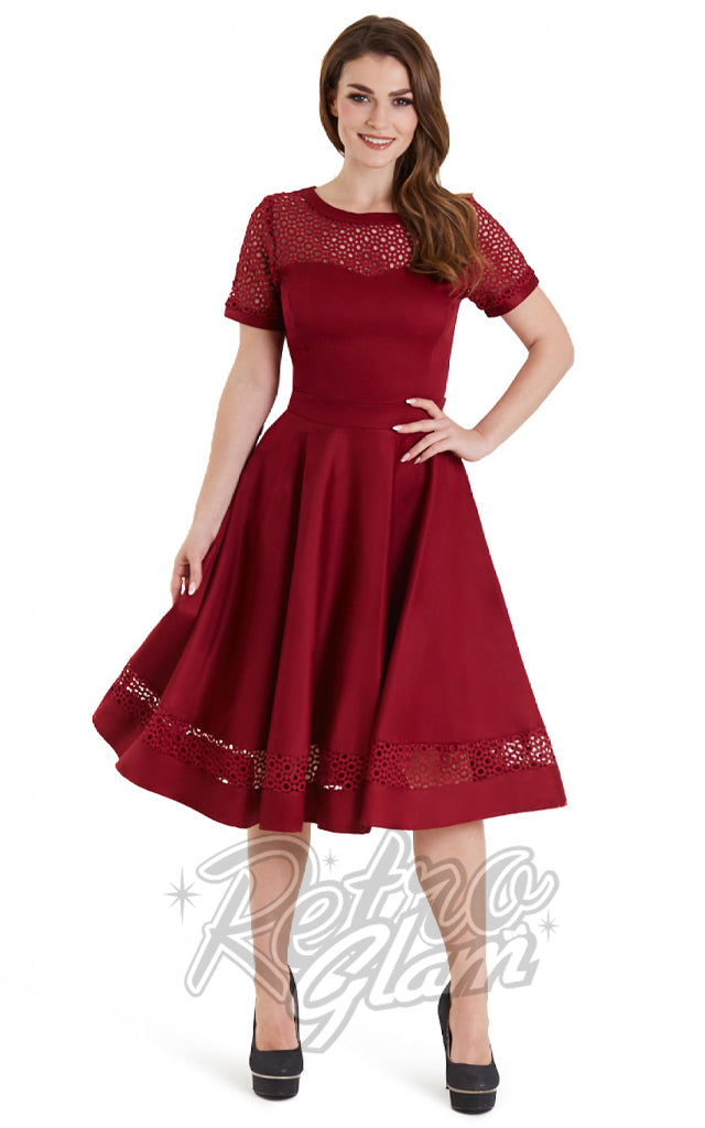 Dolly and Dotty Tess Lace Sleeved Dress in Burgundy - 3XL left only