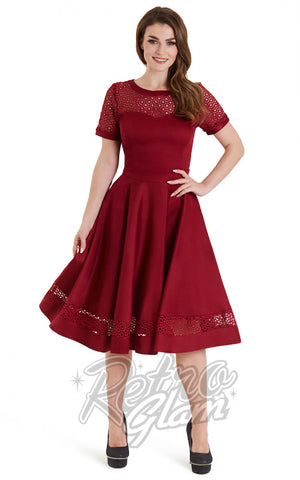 Dolly and Dotty Tess Lace Sleeved Dress in Burgundy