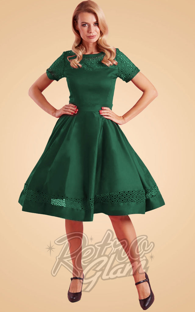 Dolly and Dotty Tess Lace Sleeved Dress in Dark Green