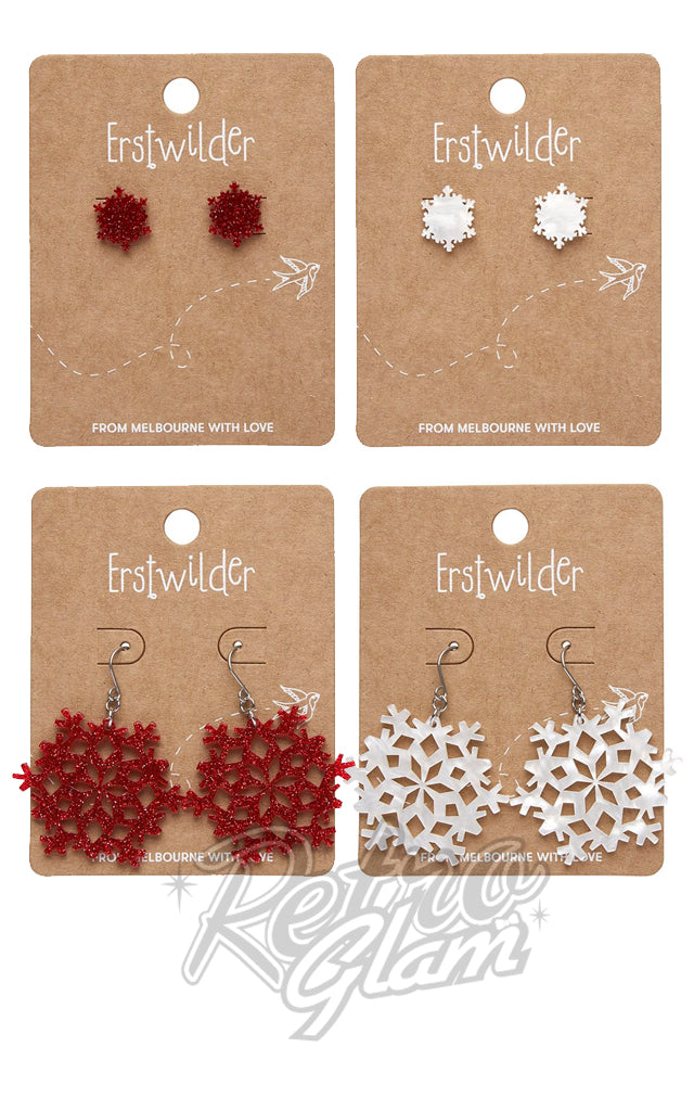 Erstwilder Snowflake Stud & Drop Earrings - Red only left