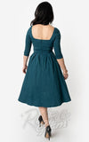 Unique Vintage Lamar Swing Dress in Dark Teal back