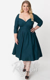 Unique Vintage Lamar Swing Dress in Dark Teal curvy