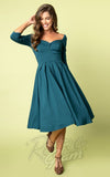 Unique Vintage Lamar Swing Dress in Dark Teal model