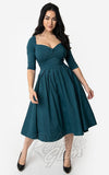 Unique Vintage Lamar Swing Dress in Dark Teal 50s