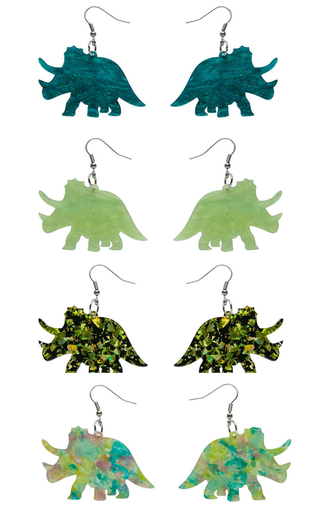 Erstwilder Dinosauria Essentials Triceratops Drop Earrings - Lime left only