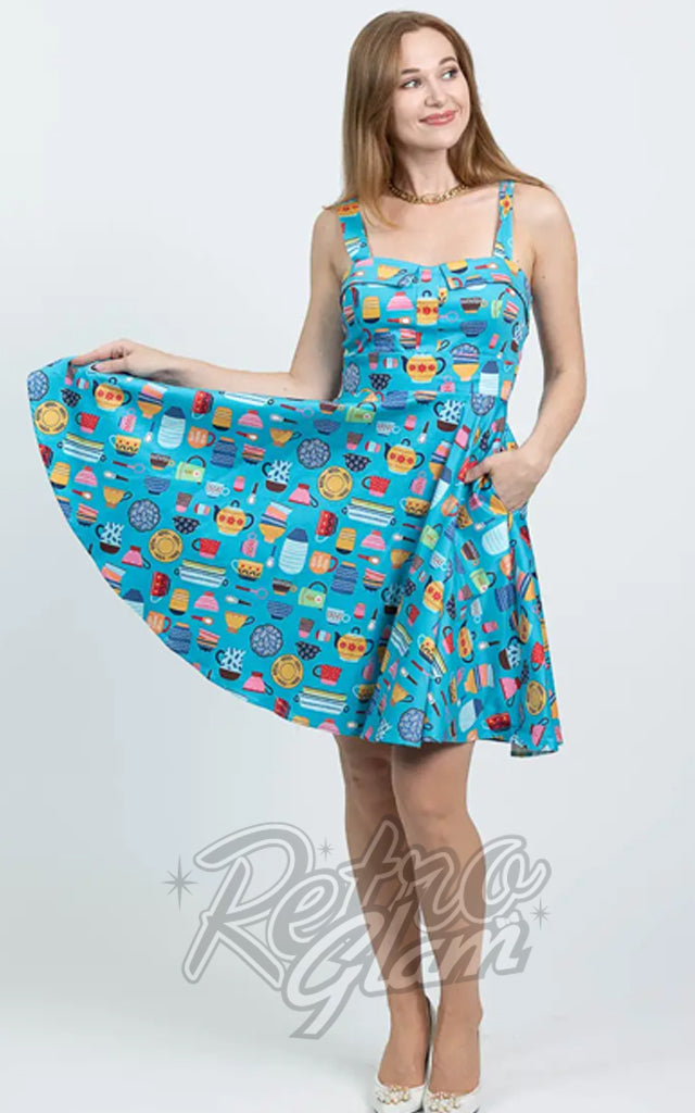 Eva Rose Sweetheart Dress in Blue Kitchen Print