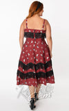 Unique Vintage Fringe Girlie Dress in Burgundy Cowgirl Print curvy back