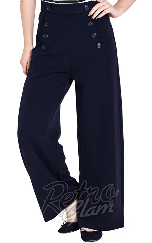 Hell Bunny Carlie Swing Trousers in Navy - L  left only