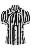 Hell Bunny Juno Tie Blouse in Black & White Stripe detail stripes