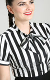 Hell Bunny Juno Tie Blouse in Black & White Stripe detail