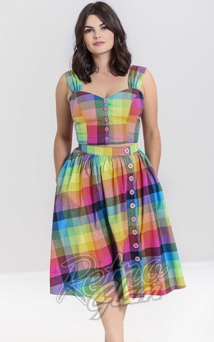 Hell Bunny Rainbow Gingham Lucia 50's Skirt