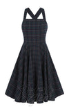 Hell Bunny Peebles Pinafore Dress in Green Plaid detail back