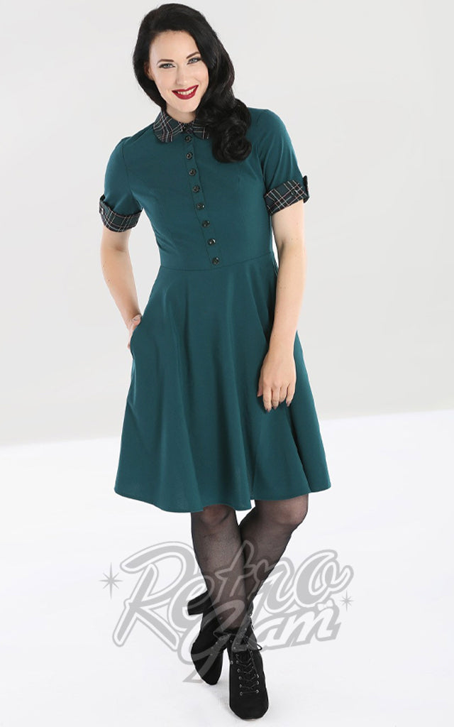 Hell Bunny Tiddlywinks Mid Dress in Green - M  left only