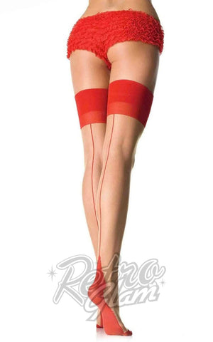 Leg Avenue 1027 Sheer Cuban Heel Backseam Stockings in Nude/Red