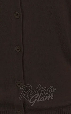 Mak 3/4 Sleeve Crewneck Cardigan in Brown fabric