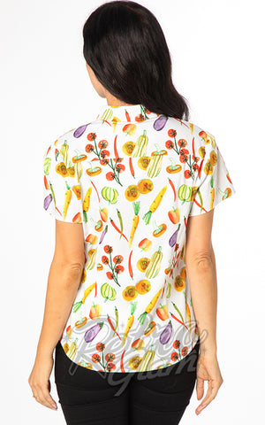 Miss Lulo Ayla Fitted Camp Shirt in Vegetable Print back