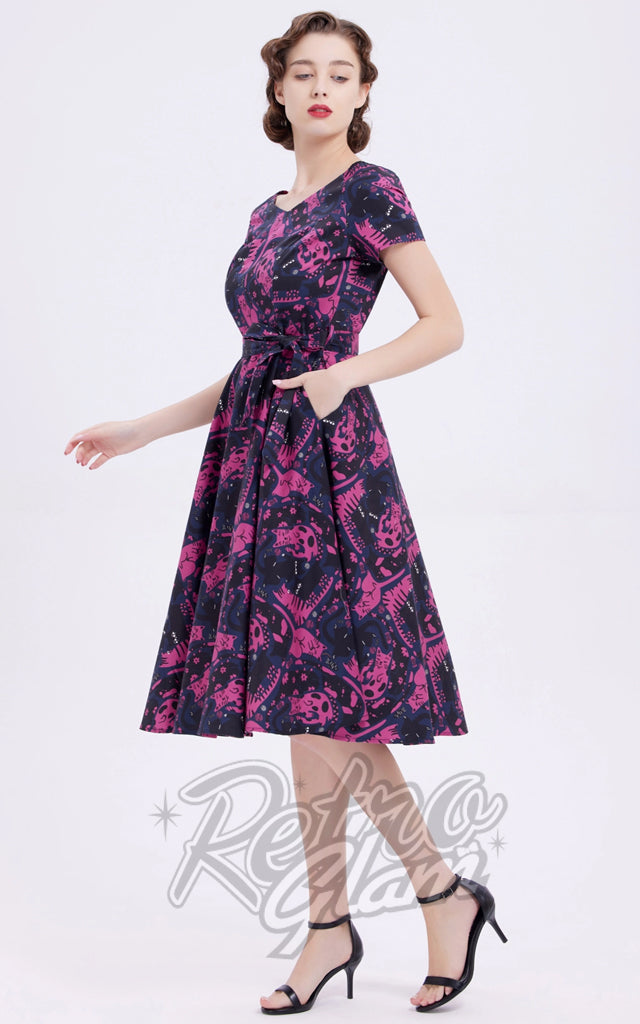 Miss Lulo Bella Swing Dress in Resting Cats Print - M left only