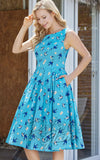 Miss Lulo Lily Dress in Blue Swallows Print detail