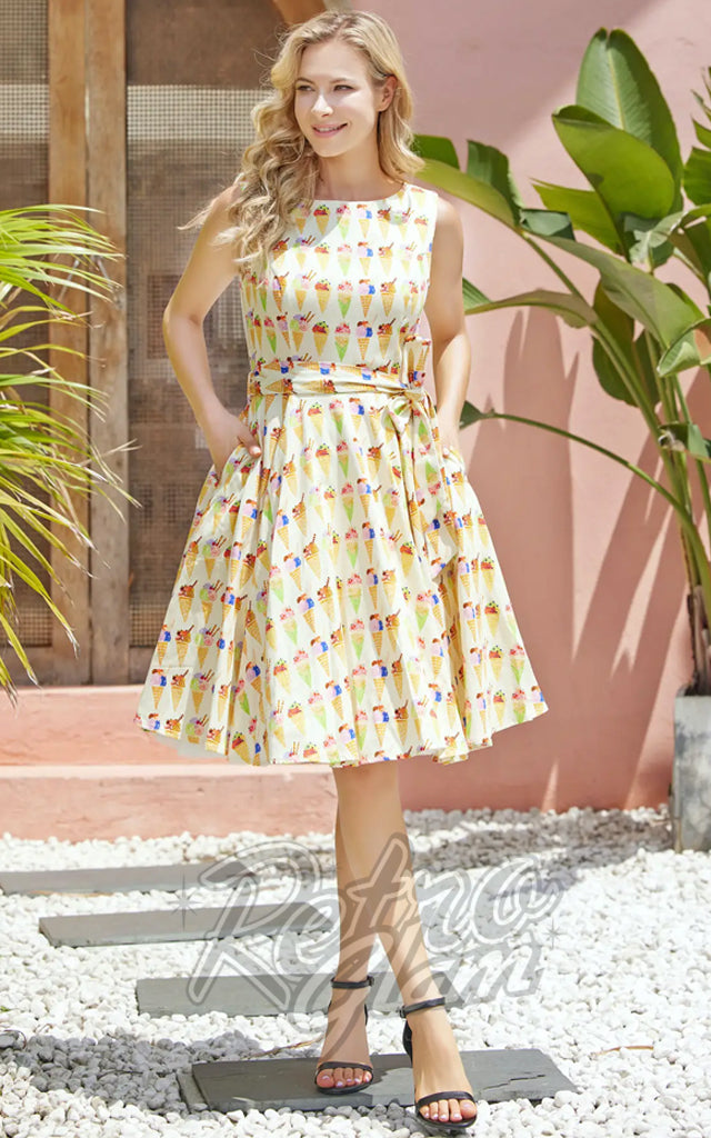 Miss Lulo Ruby Dress In Ice Cream Print - XL & 1XL left only