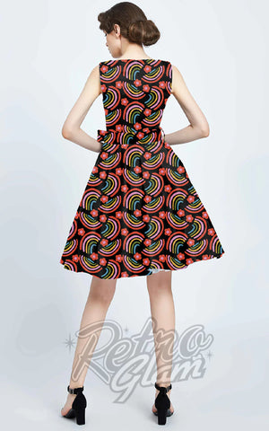 Miss Lulo Ruby Fit & Flare Dress in Rainbow Print back