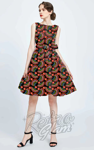 Miss Lulo Ruby Fit & Flare Dress in Rainbow Print