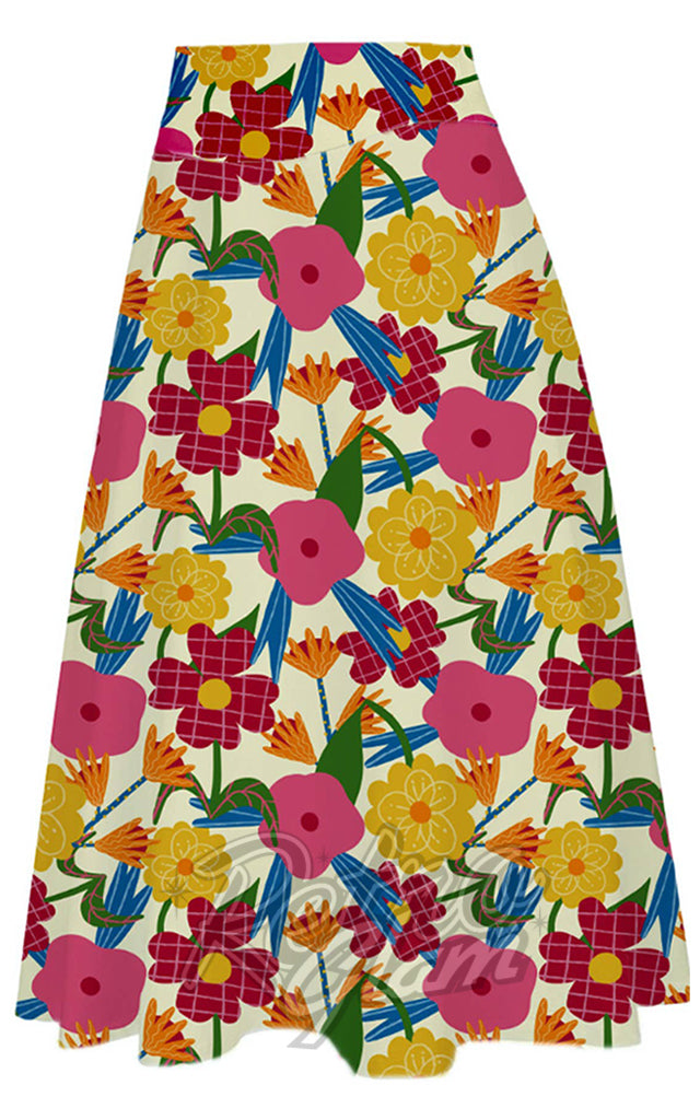 Miss Lulo Ava Retro Floral Swing Skirt - S & XL left only