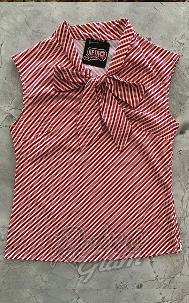 Retrolicious Bow Top in Candy Cane Stripe - L left only