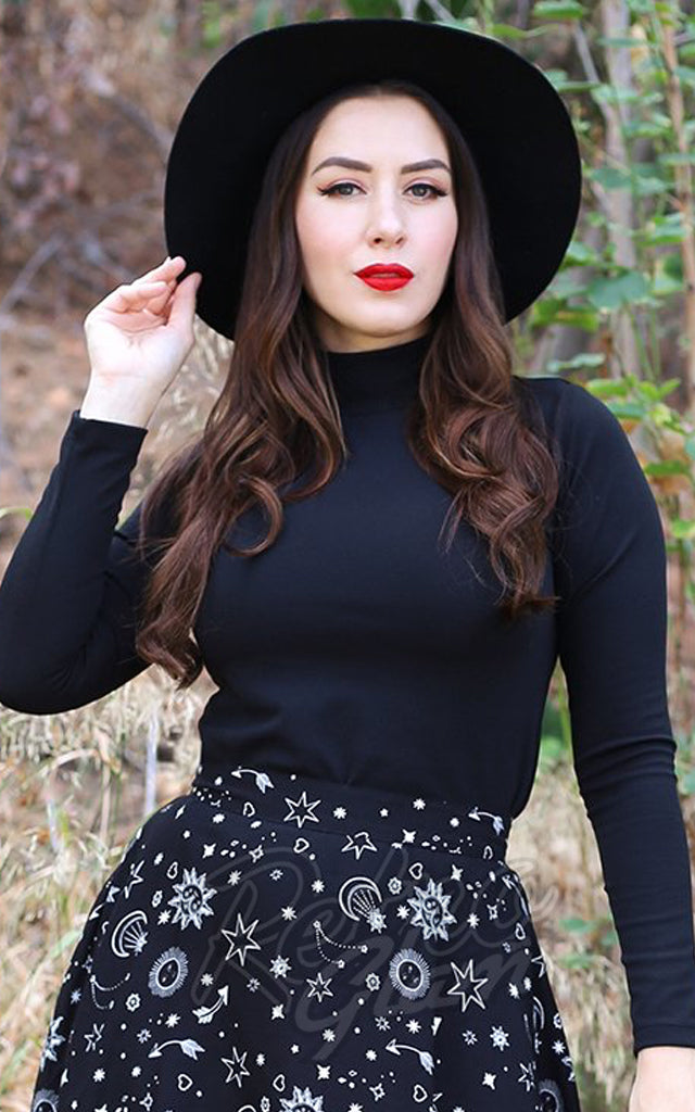 Retrolicious Mock Neck Top in Black - 1XL,3XL left only