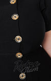 Unique Vintage Button Swing Dress in Black plus sized detail