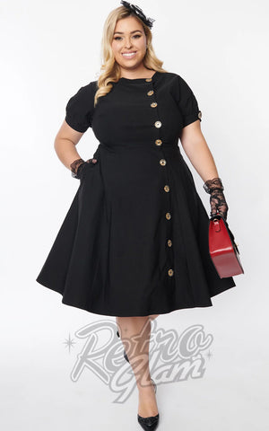 Unique Vintage Button Swing Dress in Black plus size