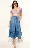 Unique Vintage Chambray Ruffle Tiered Midi Skirt - 2XL left only