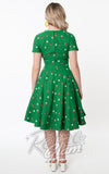 Unique Vintage Short Sleeve Delores Green Swing Dress in Butterfly Print back