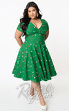 Unique Vintage Short Sleeve Delores Green Swing Dress in Butterfly Print curvy