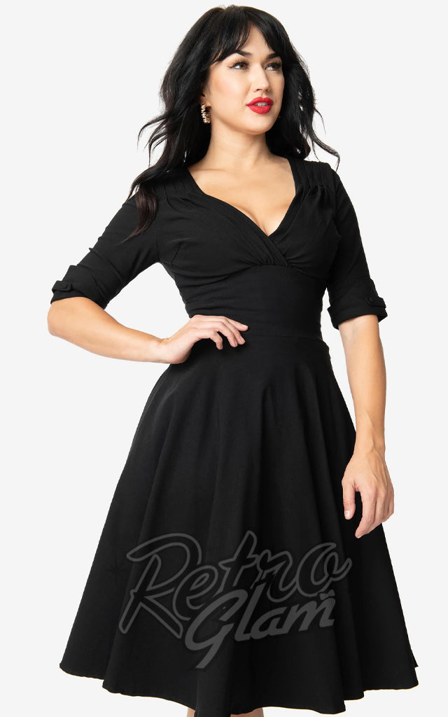 Unique Vintage Delores Swing Dress in Black – Retro Glam