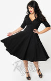 Unique Vintage Delores Swing Dress in Black 50s
