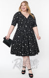 Unique Vintage Delores Swing Dress in Silver Galaxy Print plus sized