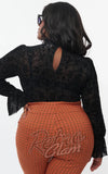 Unique Vintage Donna Top in Black Sheer La Catrina Burnout Print plus size back