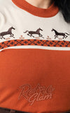 Unique Vintage Rust Farrow Sweater in Wild Horses detail