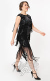 Unique Vintage Bayonne Floral Sequin Fringe Flapper Dress in Black side