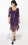 Unique Vintage Margaux 3/4 Sleeve Purple Flapper Dress deco