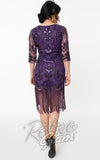 Unique Vintage Margaux 3/4 Sleeve Purple Flapper Dress back