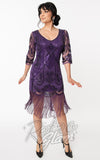 Unique Vintage Margaux 3/4 Sleeve Purple Flapper Dress
