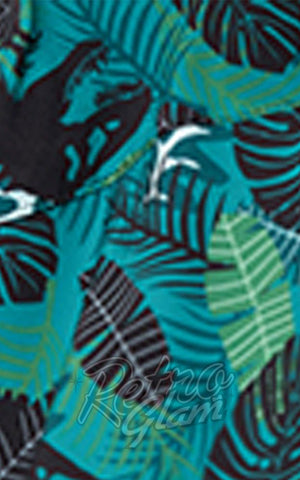 Unique Vintage X Jurassic Park Green T-Rex Tropical Print Hair Scarf fabric