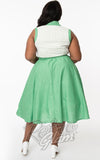 Unique Vintage Bethany Swing Dress in Green & White Dots plus size back
