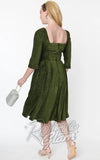 Unique Vintage Lamar Swing Dress in Green Velvet back