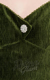 Unique Vintage Lamar Swing Dress in Green Velvet plus sized detail