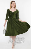 Unique Vintage Lamar Swing Dress in Green Velvet 50s swing